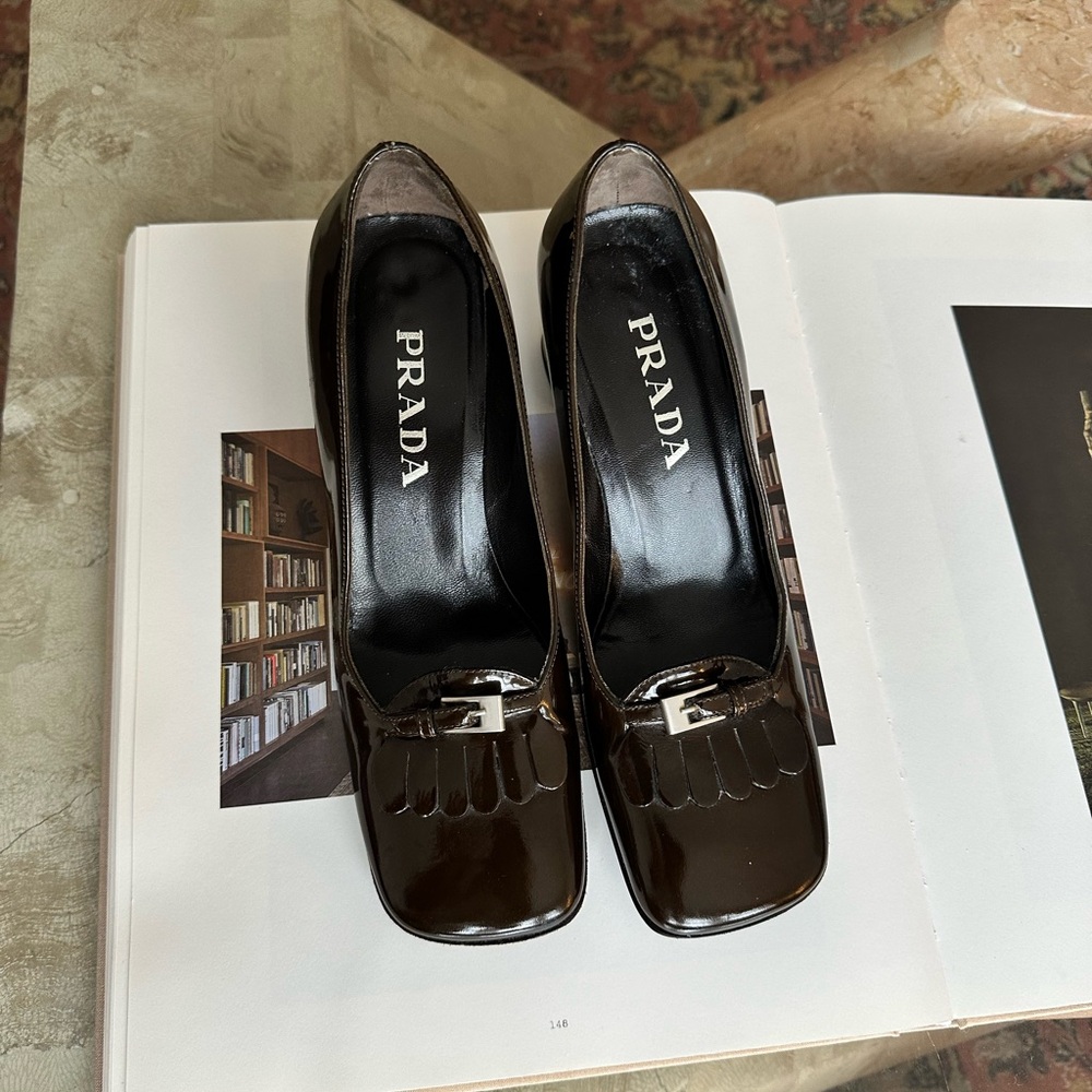 90s Prada Women's Dark Brown Leather Loafers